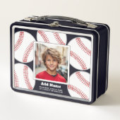 野球写真あなたの名前と学校を追加連絡 メタルランチボックス (正面)