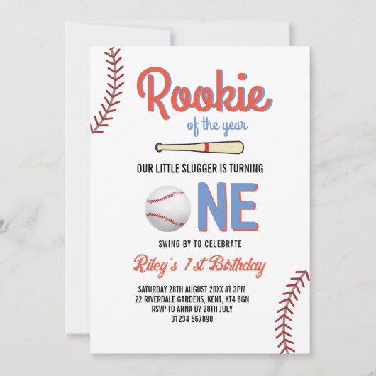 野球初の誕生日パーティガールボーイ・ワン・イヤー 招待状 (正面)