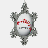 野球名パーソナライズされたまたはモノグラム スノーフレークピューターオーナメント (左)