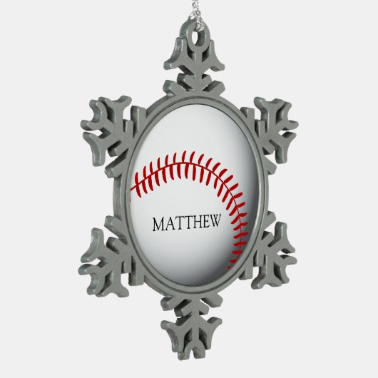 野球名パーソナライズされたまたはモノグラム スノーフレークピューターオーナメント (左)