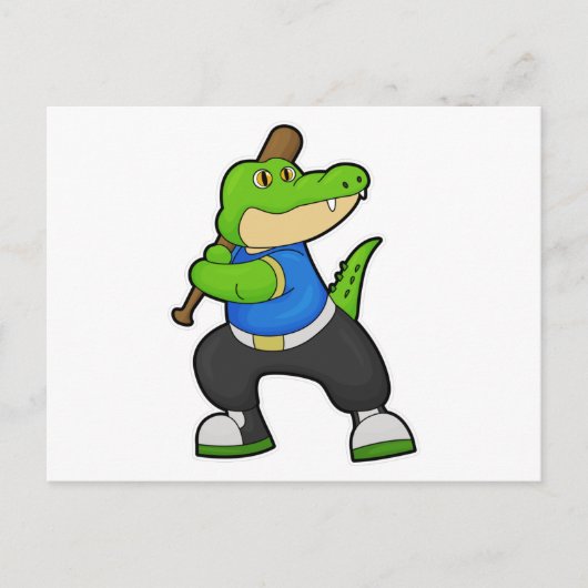 野球場にワニ　そして野球バット ポストカード (正面)