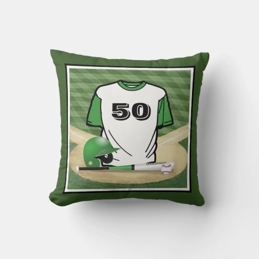 野球場グリーンジャージカスタムー番号 クッション (正面)