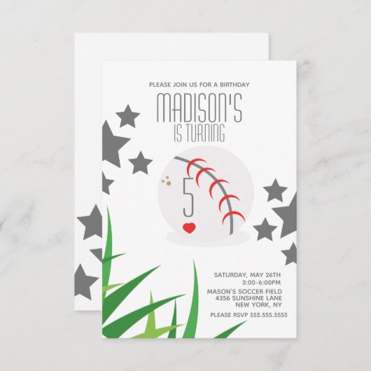 野球場モダン誕生日スターズパーティー 招待状 (正面/裏面)