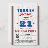 野球大人誕生日の招待状。素朴木材 招待状 (正面)