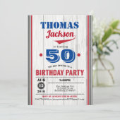 野球大人50歳の誕生日の招待状。素朴 招待状 (スタンド正面)