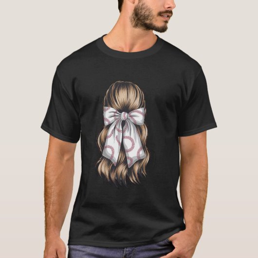 野球女子キュートなリボンベースボールプレイヤー Tシャツ (正面)