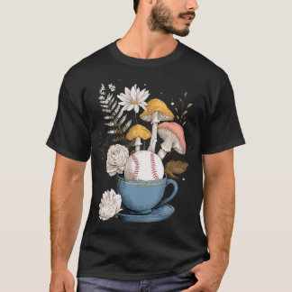 野球女子 きのこ カントリーライフ 花柄 自然 Tシャツ