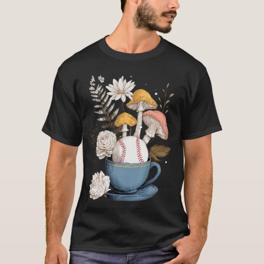 野球女子 きのこ カントリーライフ 花柄 自然 Tシャツ (正面)