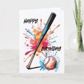 野球好きこうもり&ボールスプラッシュ誕生日カード カード (正面)