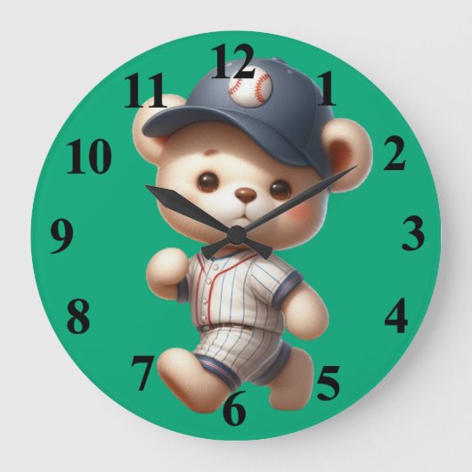 野球好きのくま 1 ラージ壁時計 (正面)