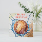 野球好きウォーターカラースプラッシュ 誕生日 カード (スタンド正面)