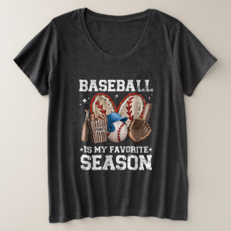 野球好きTシャツ 野球は私のお気に入りのシーズン プラスサイズTシャツ