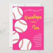 野球子供の誕生日パーティースポーツピンクガールズ 招待状 (正面)