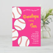 野球子供の誕生日パーティースポーツピンクガールズ 招待状 (スタンド正面)