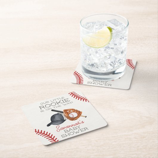 野球小さなルーキーホームベビー走ビーシャワー スクエアペーパーコースター (インサイチュ)