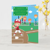 野球少年お誕生日おめでとう カード (黄色い花)