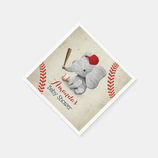 野球少年かわいい象の赤ちゃんシャワー スタンダードカクテルナプキン (角)
