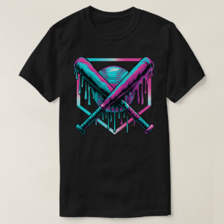 野球少年にアイスクリームしたたるポップなデザイン Tシャツ