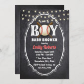 野球少年の赤ちゃんシャワー素朴ボード 招待状 (正面/裏面)