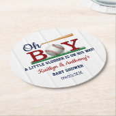 野球少年の赤ちゃんシャワー ラウンドペーパーコースター (アングル)