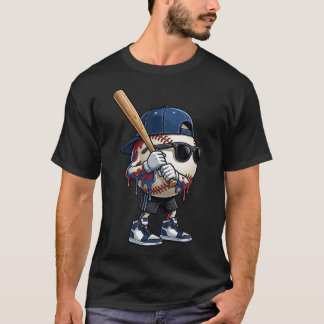 野球少年アイスクリームドリップデザイン Tシャツ