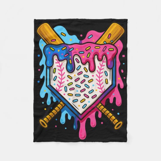 野球少年アイスクリームドリップ野球 フリースブランケット (正面)