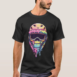 野球少年キャッチャーマスクに滴るアイスクリーム Tシャツ