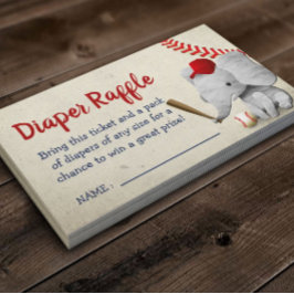 野球少年ゾウ赤ちゃんシャワーおむつラッフル エンクロージャーカード