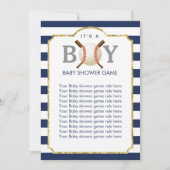 野球少年ネイビーブルーストライプ赤ちゃんシャワーゲーム 招待状 (正面)