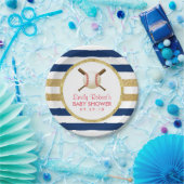 野球少年ネイビーブルー&金ゴールドストライプベビーシャワー ペーパープレート (パーティー)