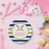 野球少年ネイビーブルー&金ゴールドストライプベビーシャワー ペーパープレート (パーティー)