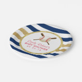 野球少年ネイビーブルー&金ゴールドストライプベビーシャワー ペーパープレート (アングル)