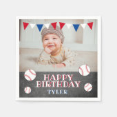 野球少年フォトバースデーパーティー スタンダードカクテルナプキン (正面)