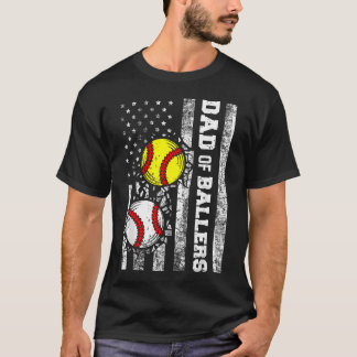 野球少年少女の父 アメリカ国旗 野球 ソフトボール 楽しい Tシャツ