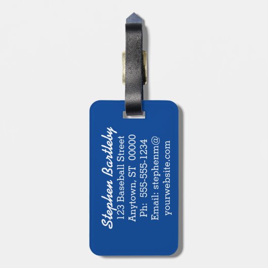 野球帽こうもりのダパーソナライズされたイヤモンド名 ラゲッジタグ (裏面縦)