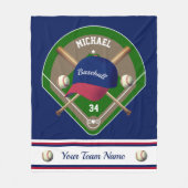 野球帽こうもりダイヤモンドネーム番号チーム フリースブランケット (正面)