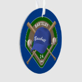 野球帽こうもりパーソナライズされたダイヤモンド名番号 オーナメント (正面)