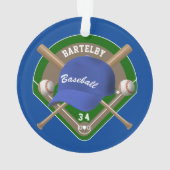 野球帽こうもりパーソナライズされたダイヤモンド名番号 オーナメント (裏面)