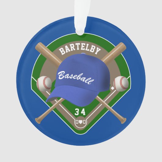 野球帽こうもりパーソナライズされたダイヤモンド名番号 オーナメント (正面)