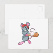 野球帽とバットを装備したネズミ ポストカード (正面/裏面)