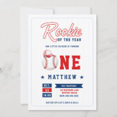 野球帽のルーキーストライプー選手ブルーボーイ1歳の誕生日 招待状 (正面)