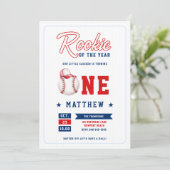 野球帽のルーキーストライプー選手ブルーボーイ1歳の誕生日 招待状 (スタンド正面)