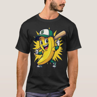 野球帽をかぶったバナナのマスコットロゴ Tシャツ