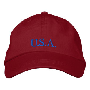 野球帽「USA」赤い刺繍帽子 刺繍入りキャップ