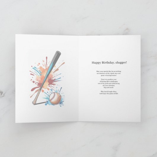 野球愛好家ウォータカラースプラッシュ誕生日カード カード (内部)