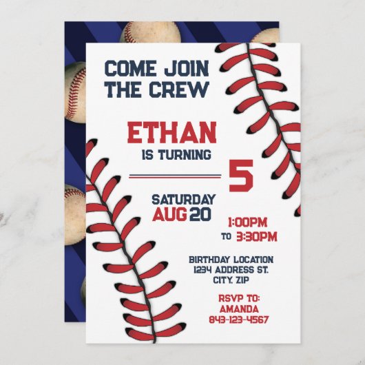 野球招待状誕生日パーティー編集可能RSVP 招待状 (正面/裏面)
