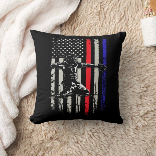 野球捕手ギアスポーツアメリカ国旗リトル クッション (ブランケット)