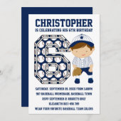 野球捕手ブルーホワイト第6回誕生パーティー 招待状 (正面/裏面)