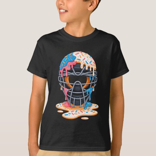 野球捕手マスクアイスクリームドリップ野球 Tシャツ (正面)