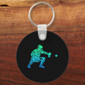 野球捕手選手青年男子キッズボーイズ キーホルダー (正面)
